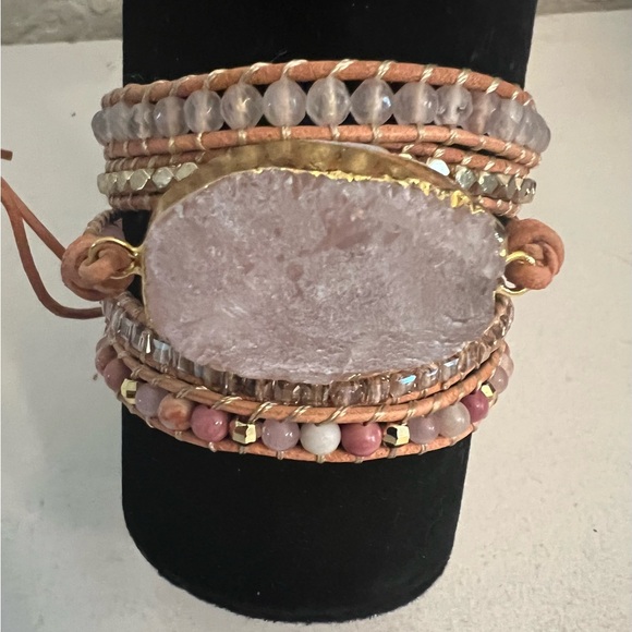 NEW $44 ANANTA STONES "Love Chakra" Rose Quartz Beaded Wrap Bracelet - Picture 2 of 4